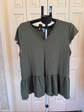 Time and Tru Olive Peplum V-Neck Tunic
